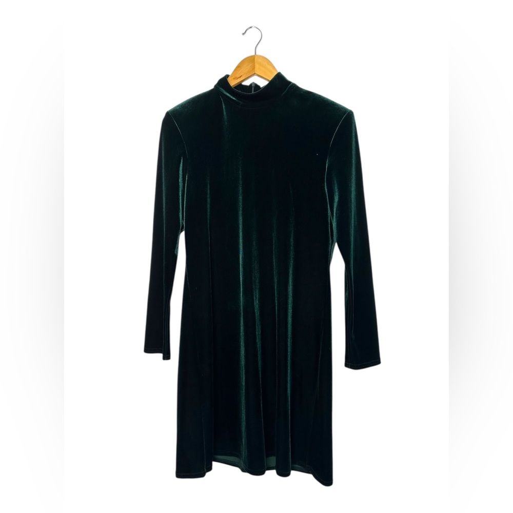 Vintage KC Spencer Emerald Green Velvet Long Sleeve Knee Length Mock Neck Size 8